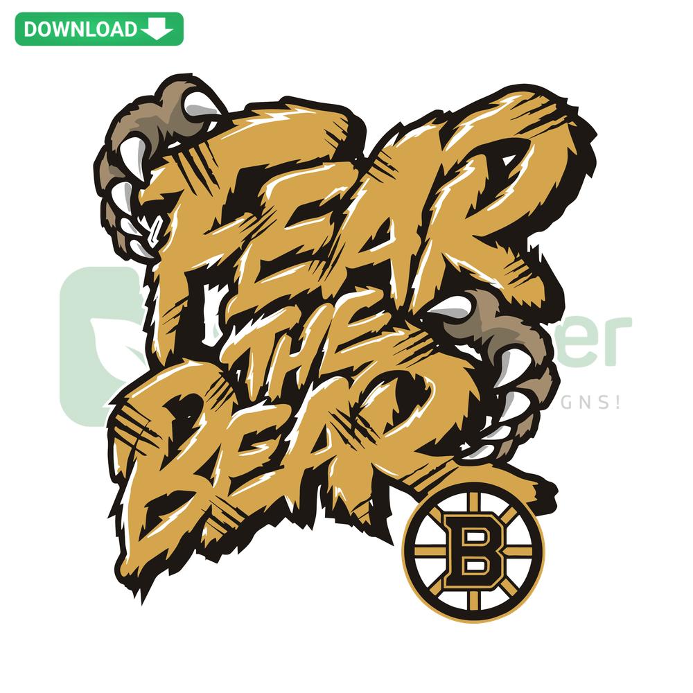 Boston Bruins Fear The Bear SVG Digital Download featuring a ferocious bear graphic and team logo, perfect for fans and crafts.