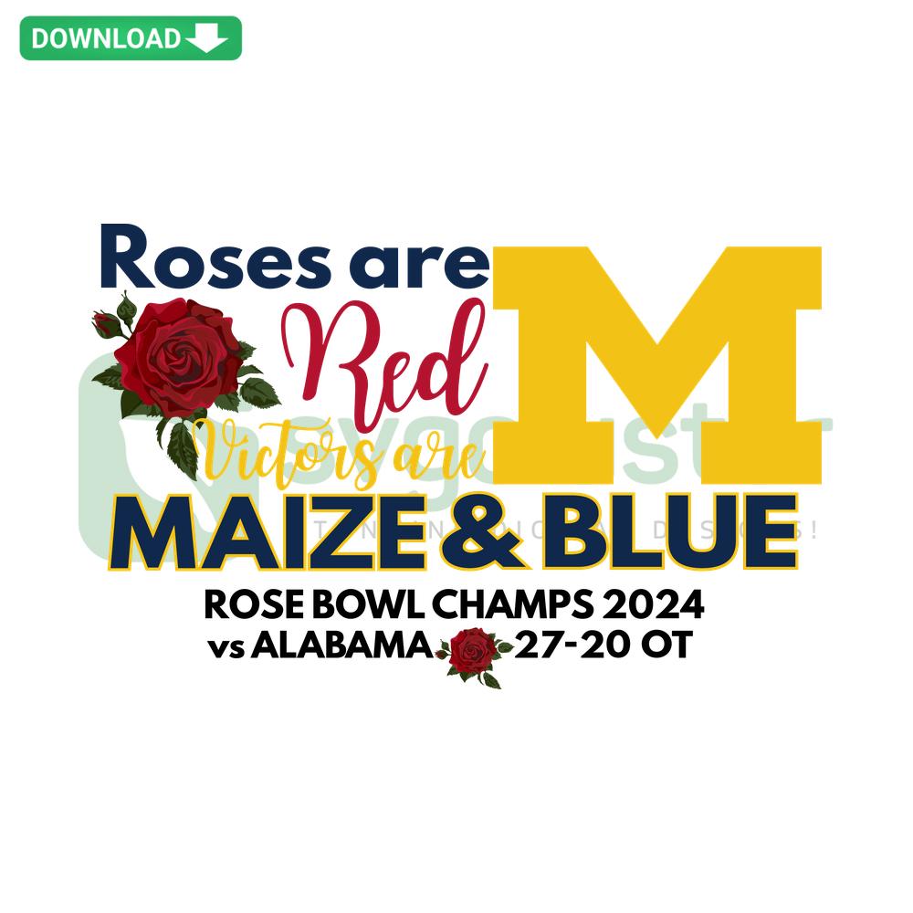 Roses Are Red Victors Are Maize And Blue SVG file, perfect for Cricut projects, featuring vibrant text in maize and blue.