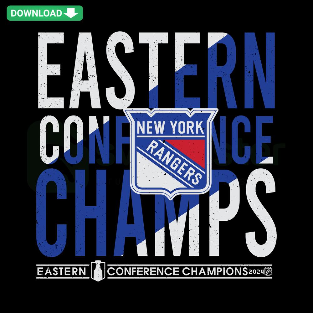 Vintage New York Rangers 2024 NHL Eastern Conference Champions SVG design featuring classic team logos, ideal for card templates.
