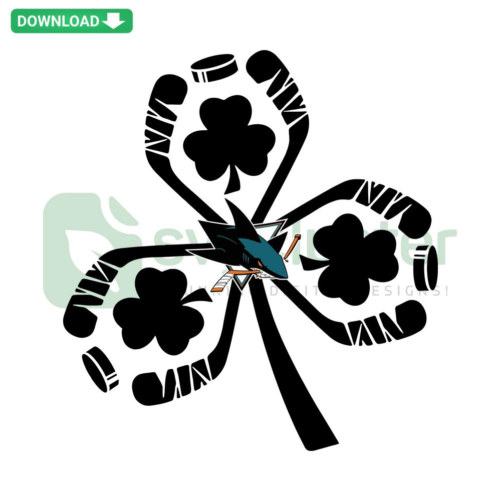 Shamrock Hockey San Jose Sharks St Patricks Day SVG Design, Downloadable SVG, Green Shamrock with Sharks Logo for DIY Crafts