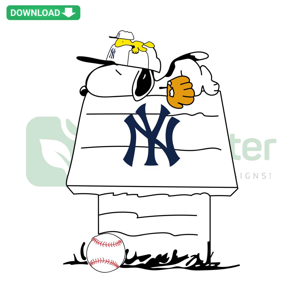 Snoopy in New York Yankees uniform SVG, editable for Cricut; perfect for baseball fans, digital download option available.