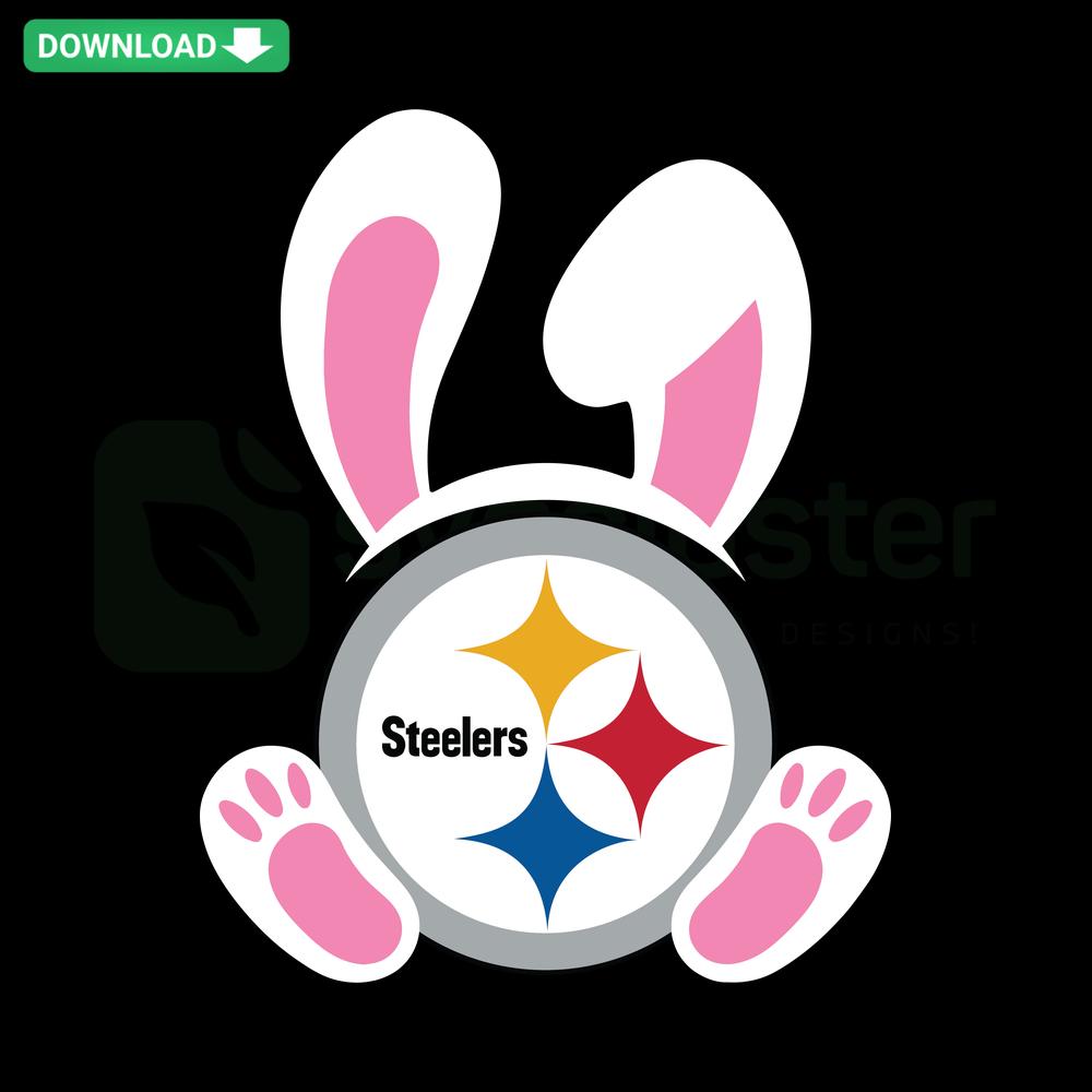 Easter Bunny with Pittsburgh Steelers logo SVG, premium digital download for designers, NFL-themed spring design.