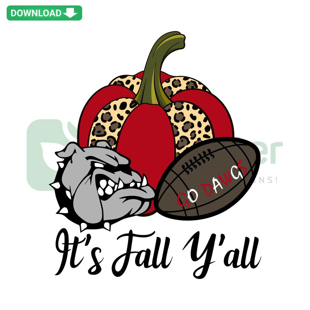 Its Fall Yall SVG Download, Vector Graphics, Autumn Leaves, Pumpkin, Cursive Text Design, Perfect for Fall Crafts