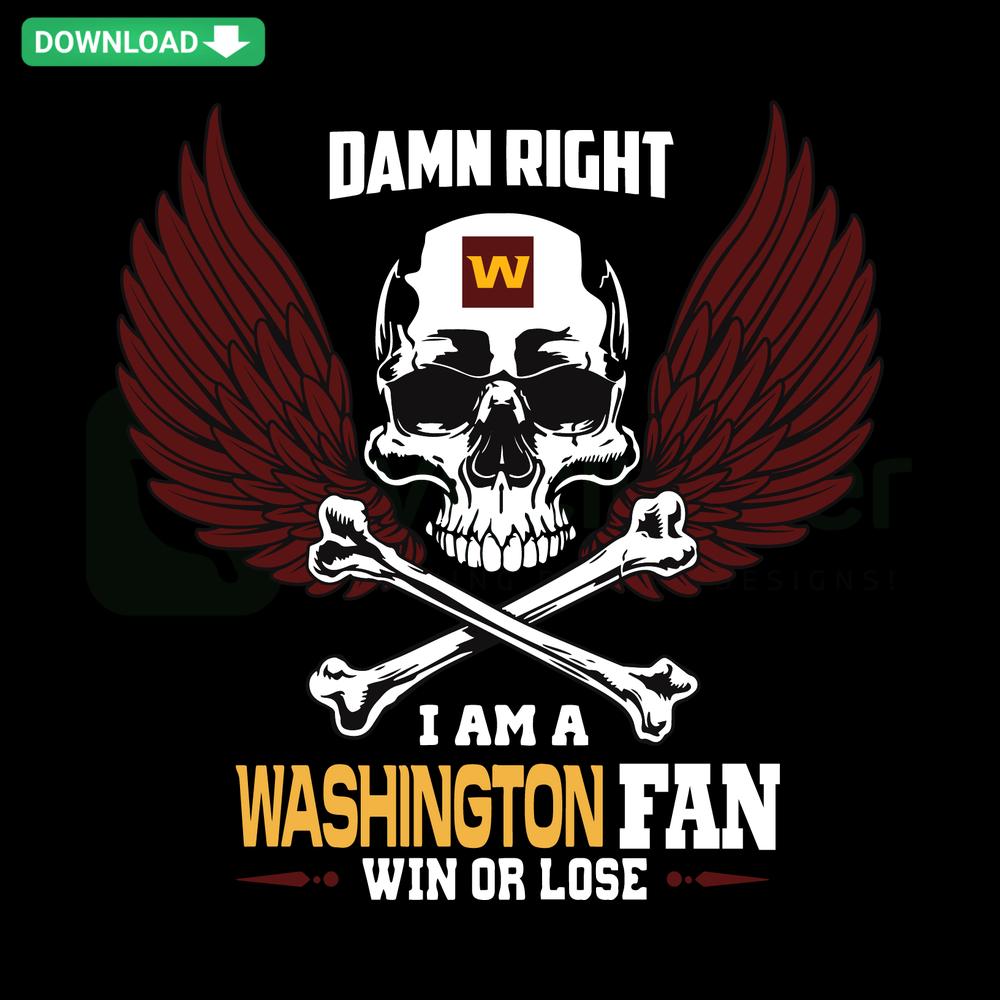 Washington Fan Win or Lose Football Team SVG with bold text, team colors, football graphic. Download SVG Images.