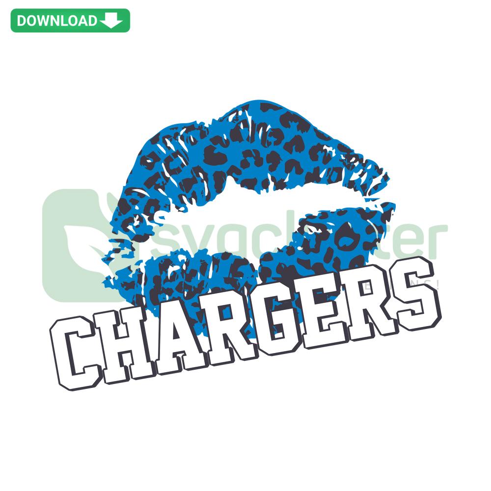 Leopard Pattern Lips Los Angeles Chargers SVG, ideal for scrapbooking and crafts, features trendy NFL design elements.