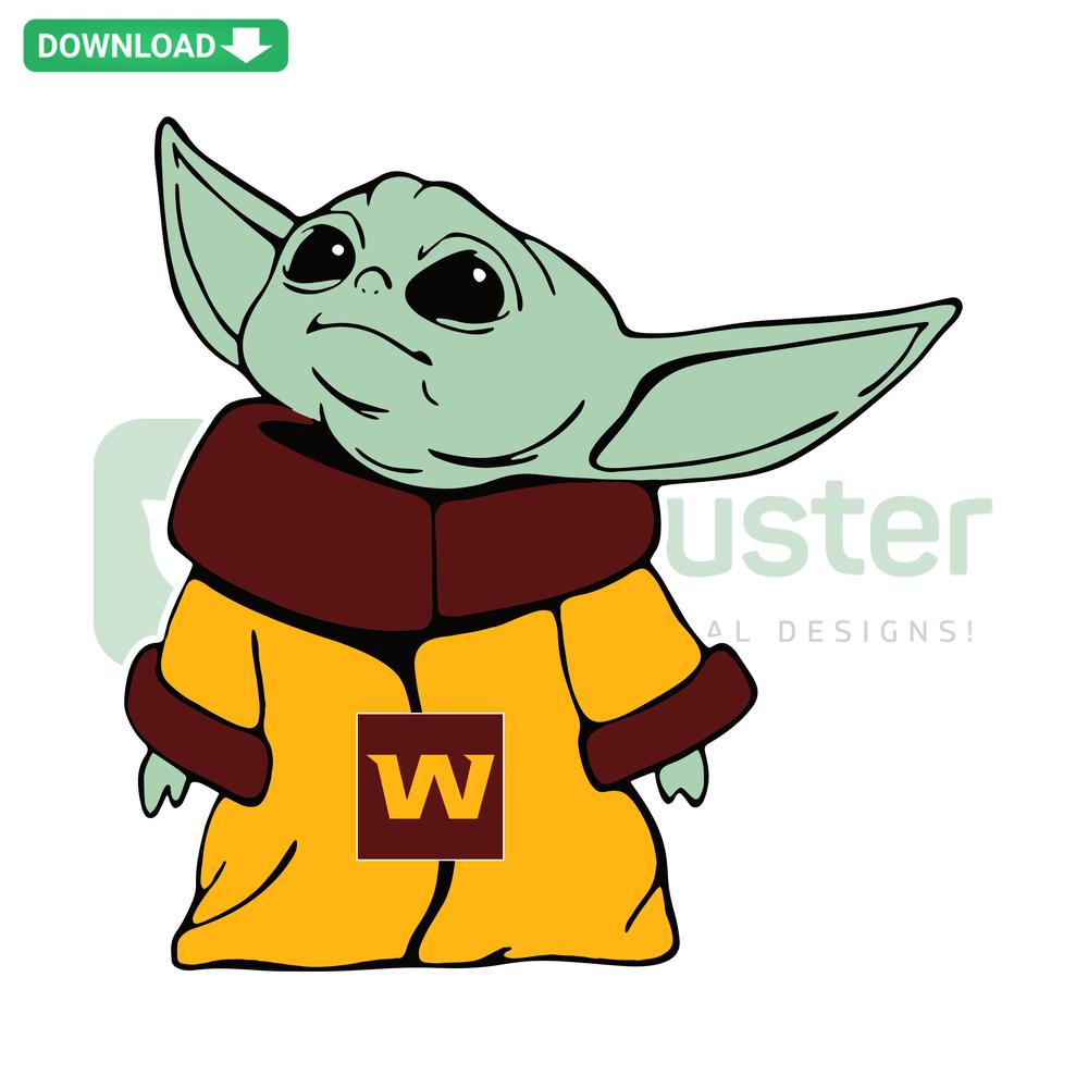 Baby Yoda in Washington Football Team gear, NFL-themed SVG, Custom SVG design for crafting or apparel.
