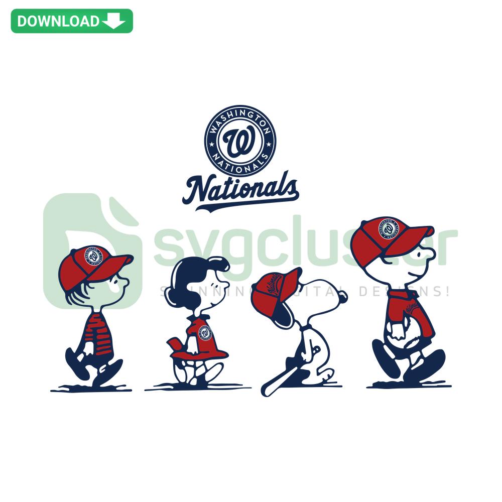 Peanuts-themed Washington Nationals baseball SVG, ideal for T-shirts. Digital download featuring Snoopy and team logo.