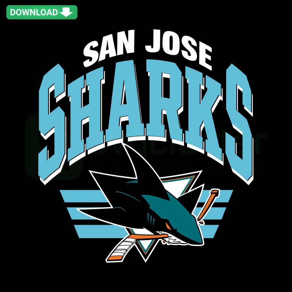 Vintage San Jose Sharks NHL SVG Digital Download featuring retro logo design, ideal for printing, digital assets, hockey fans.