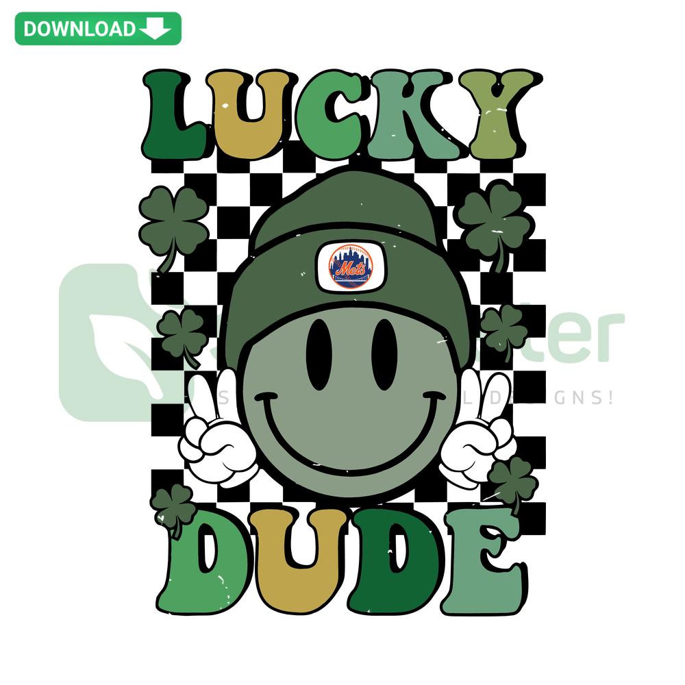 Happy Face Lucky Dude New York Mets SVG, featuring a smiling emoji in Mets cap; perfect for Cricut projects and fan crafts.