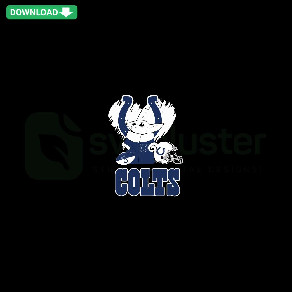 Baby Yoda hugging Indianapolis Colts logo, high-quality SVG download, perfect for fans, digital art design.