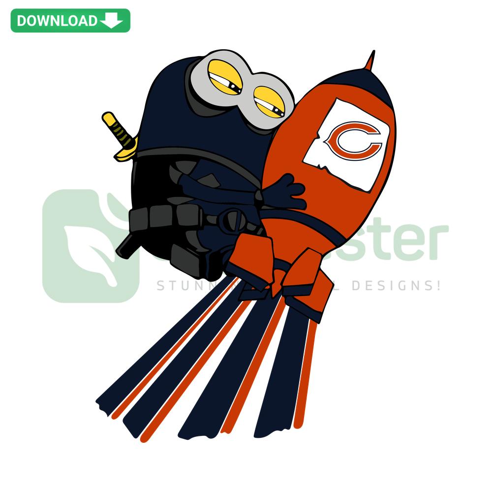 Minions Chicago Bears Rocket SVG - Instant Download: Cute Minion in Bears colors riding a rocket, perfect for designers.