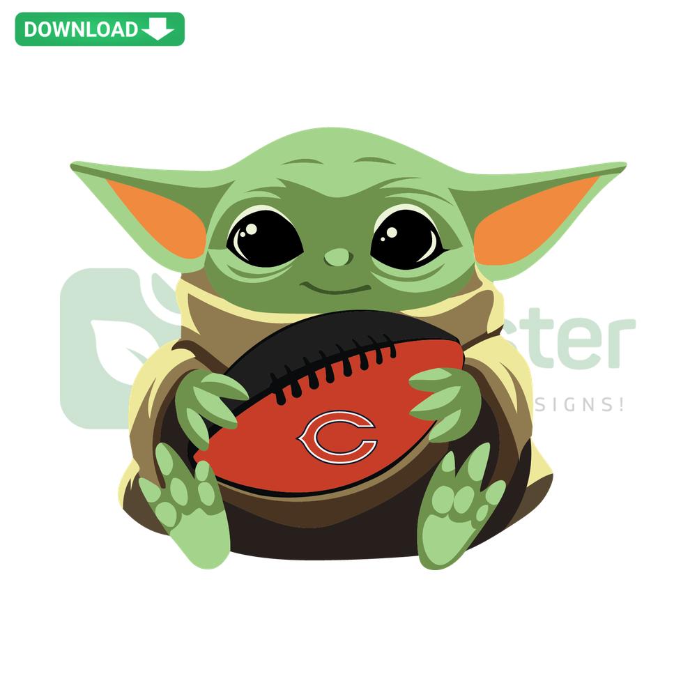 Chicago Bears Baby Yoda Football SVG File: Adorable Baby Yoda in Bears gear holding a football, perfect for fans and craft projects.