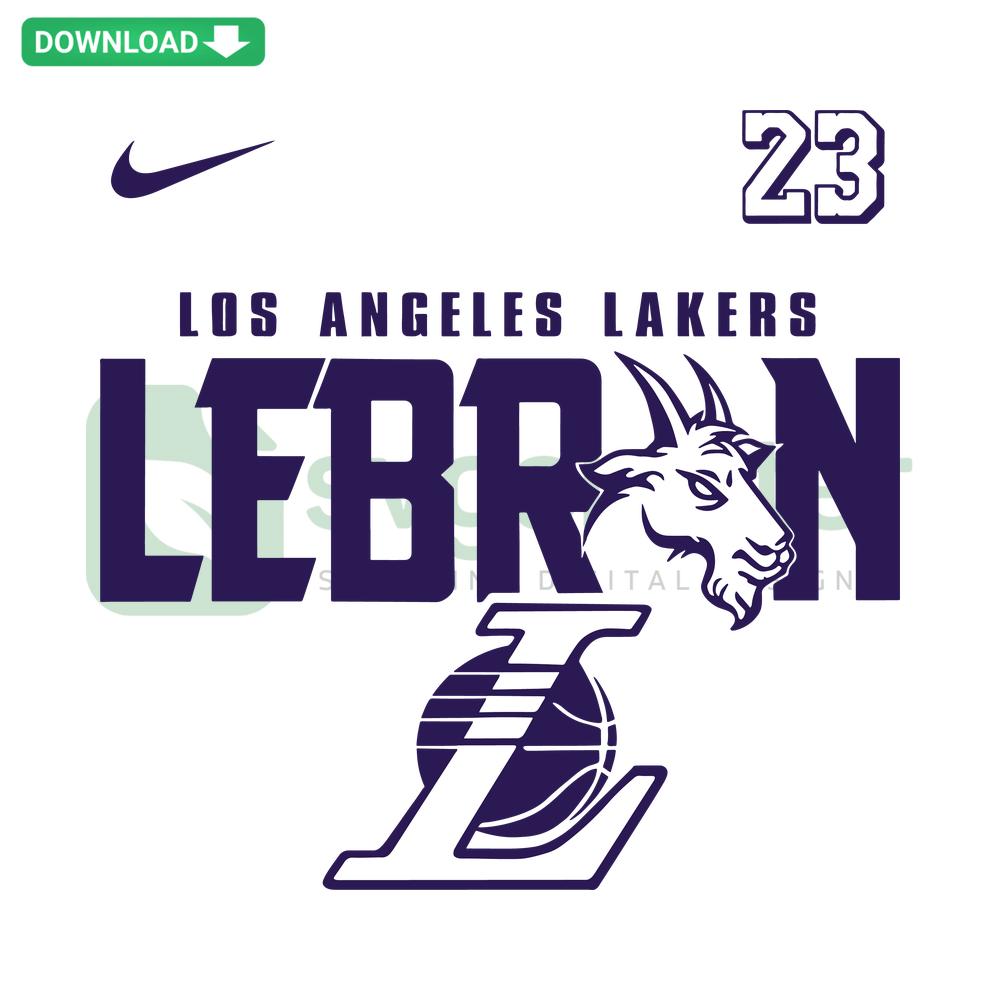 GOAT Lebron NBA Los Angeles Lakers Basketball SVG featuring iconic silhouette, SVGCluster Design. Perfect for sports fans projects.