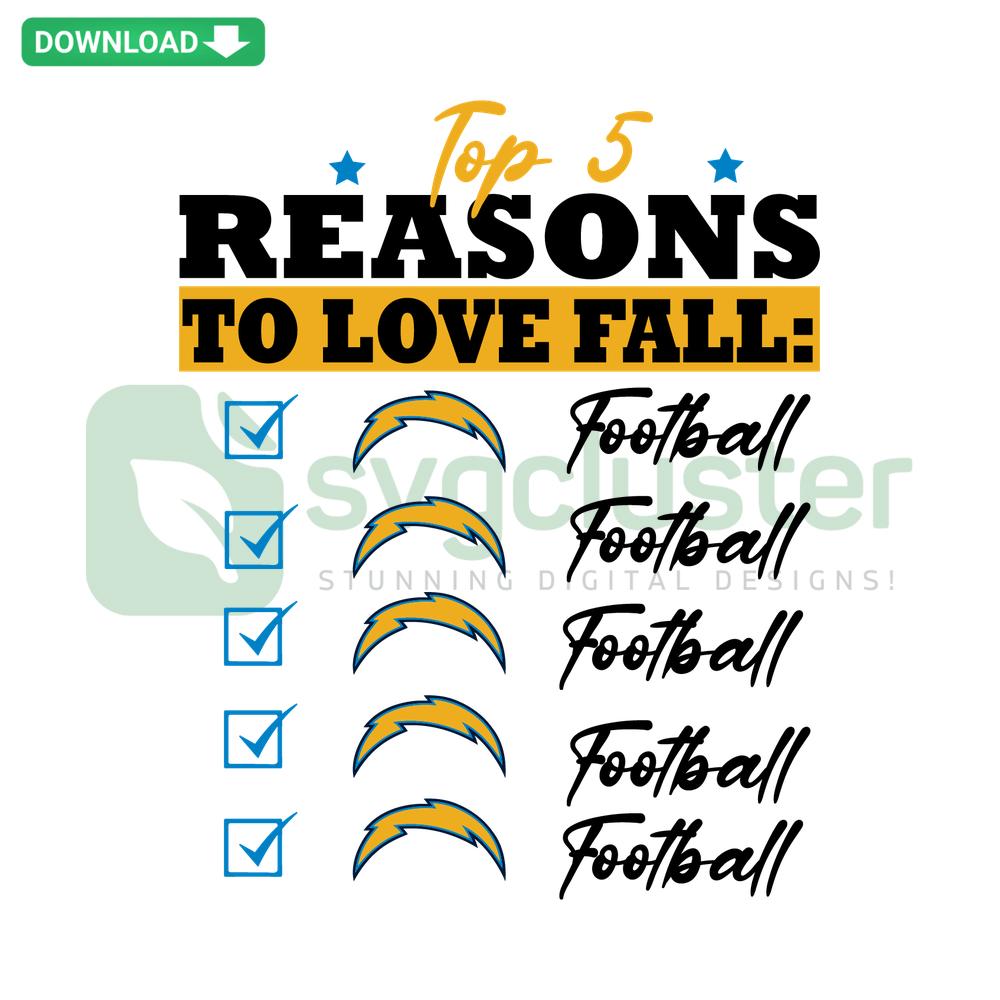 Los Angeles Chargers SVG design highlighting top 5 reasons to love fall, featuring vibrant football-themed graphics and unique elements.
