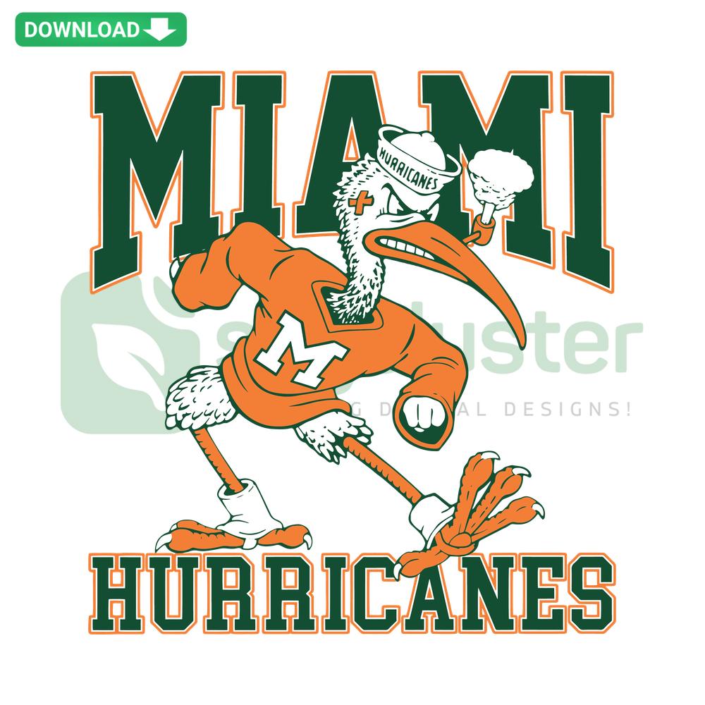 Vintage 90s University of Miami Hurricanes SVG Collection, digital download featuring retro school logo and sports motifs.