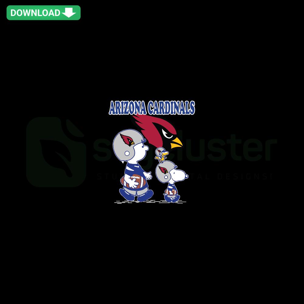Arizona Cardinals Charlie Brown and Snoopy SVG, featuring cartoon characters in team attire, perfect for commercial use vector files.