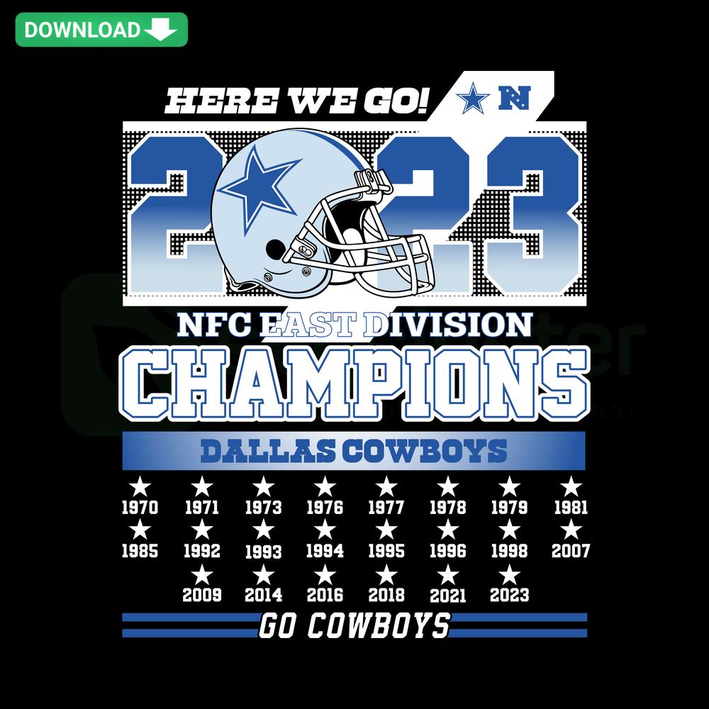 Dallas Cowboys 2023 NFC East Champions SVG, sports design featuring team logo, ideal for crafting projects.