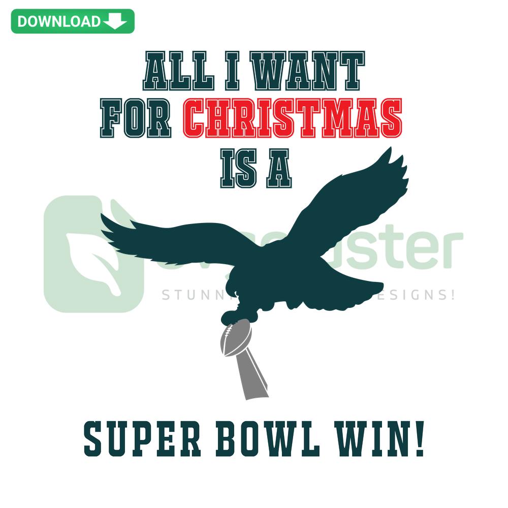 Super Bowl Win SVG: Festive Christmas design with football, stars, and text All I Want For Christmas Is A Super Bowl Win. Download Vector.