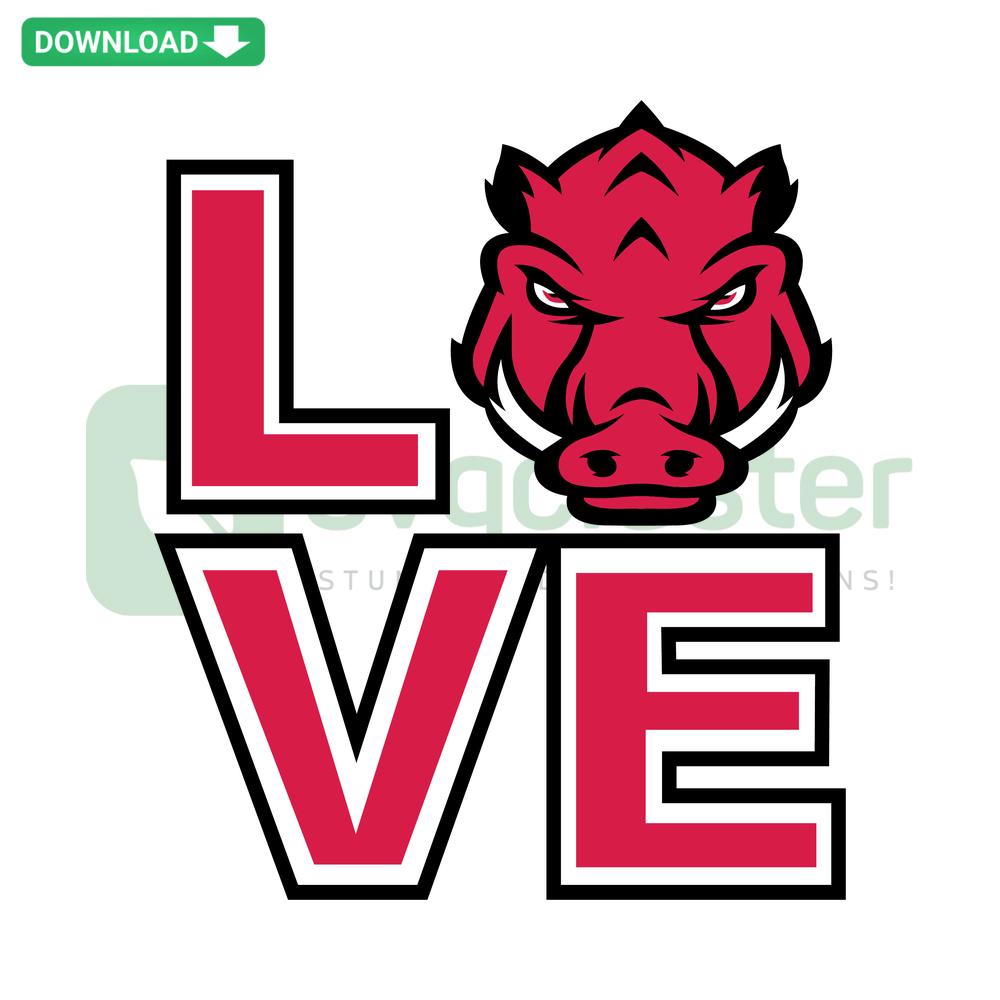 Love Arkansas Razorbacks SVG design featuring team mascot and colors, perfect for Cricut projects. SVGCluster digital asset download.