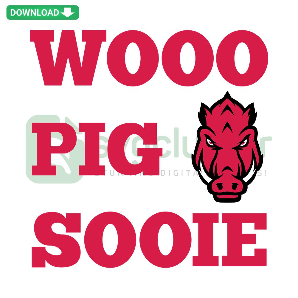 Arkansas Razorbacks Wooo Pig Sooie SVG design, Cricut-ready cutting file featuring Razorback logo and text.