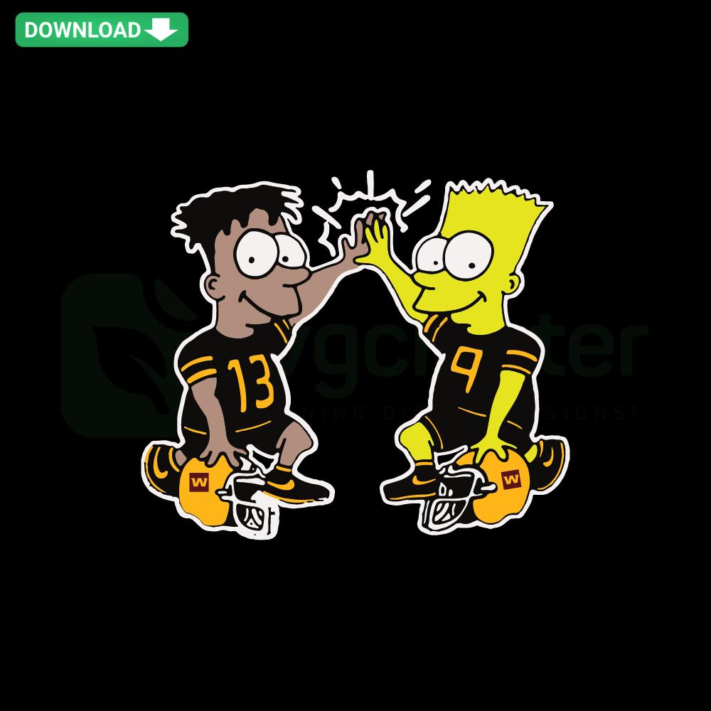 Simpson Washington Commanders SVG Clip Art Digital Download: Cartoon family in team jerseys, sports-themed vector design.