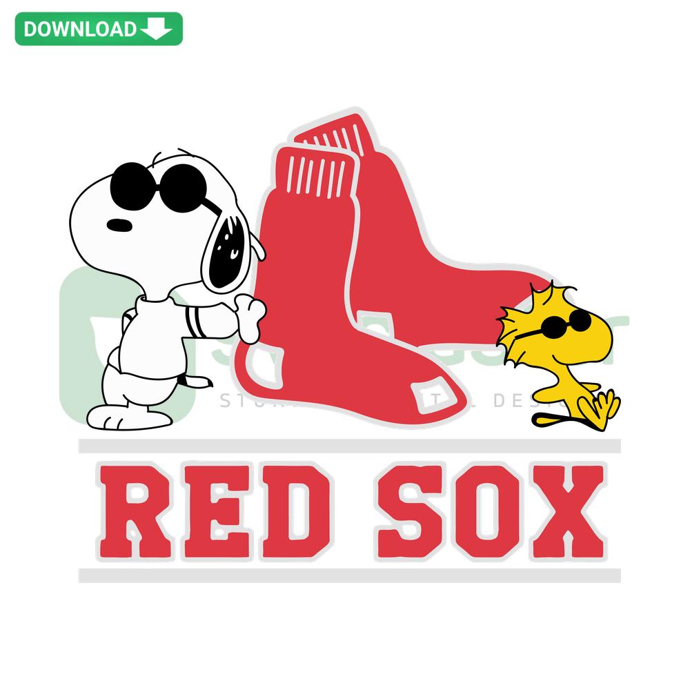 Snoopy wearing Boston Red Sox cap SVG, digital download, printable sports design, cartoon baseball fan art.