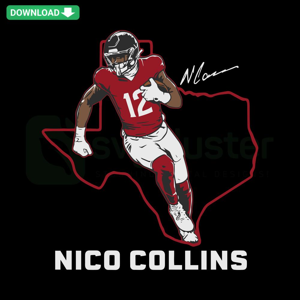 Nico Collins Houston Texans SVG, detailed vector graphic, perfect for sports fans, customizable high-quality football design file.
