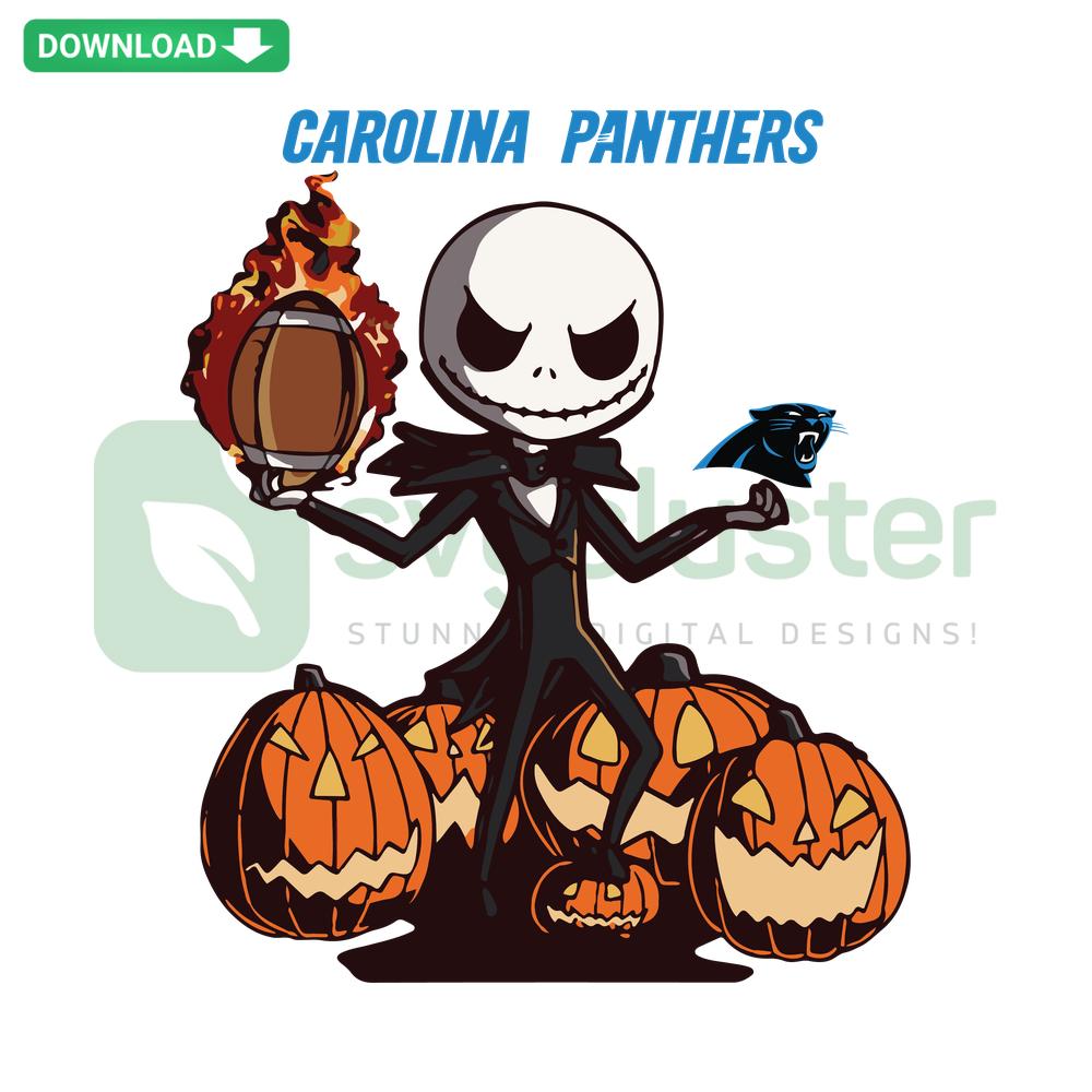 Jack Skellington in Carolina Panthers gear, Halloween SVG for T-Shirts, perfect for spooky season sports fans.