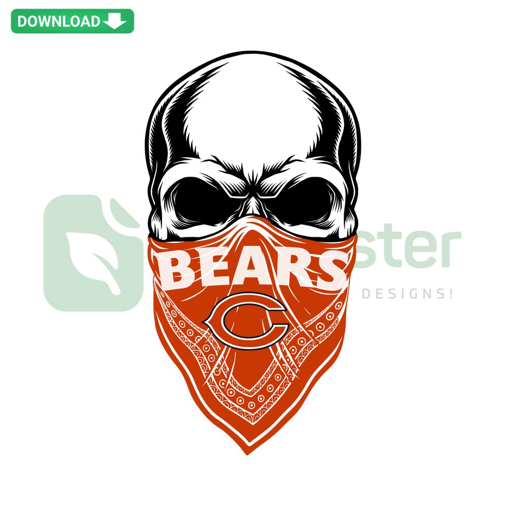 Chicago Bears Skull SVG Design: Fierce football skull logo with team colors, ideal for scrapbooking or digital crafts download.