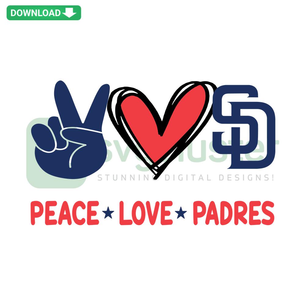 Peace Love Padres SVG: Colorful scrapbooking design featuring peace sign, heart, and Padres text. Ideal for digital craft projects.