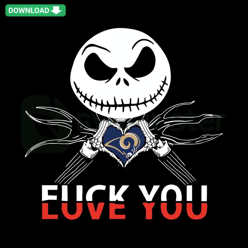 Los Angeles Rams Love Jack Skellington Halloween SVG, Printable, Disney-themed digital design, spooky NFL fan art.