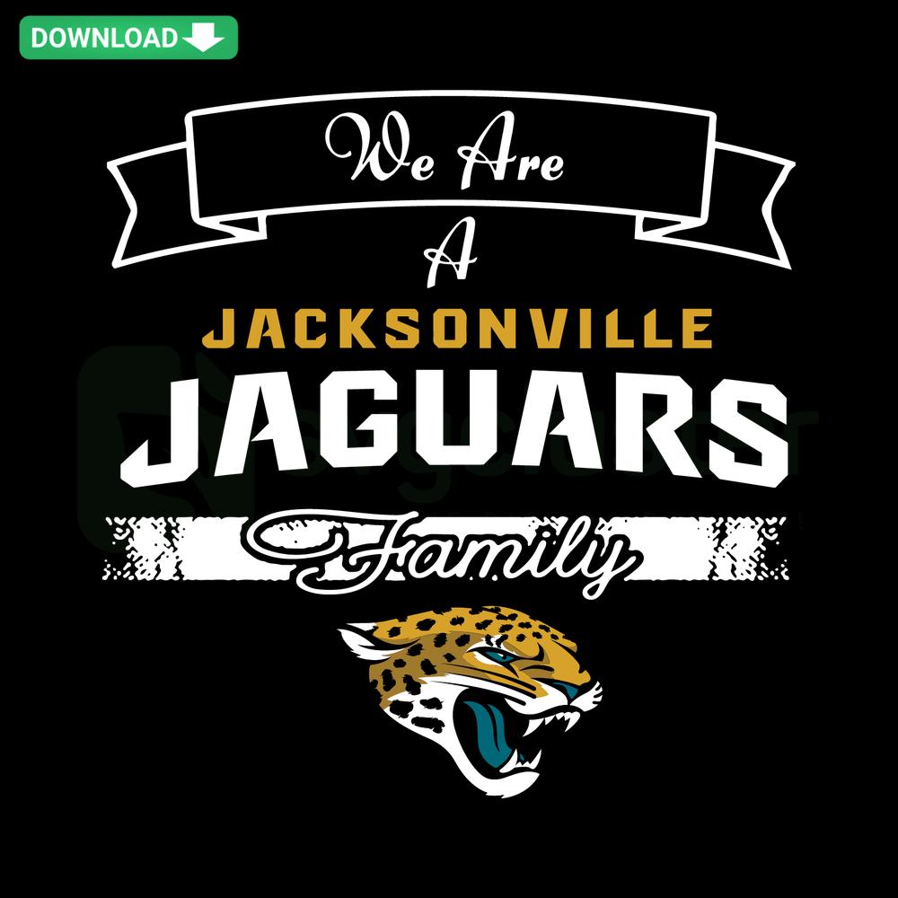 We Are A Jaguars Family SVG design, vibrant custom SVG file with jaguar head and text, perfect for shirts and crafts.