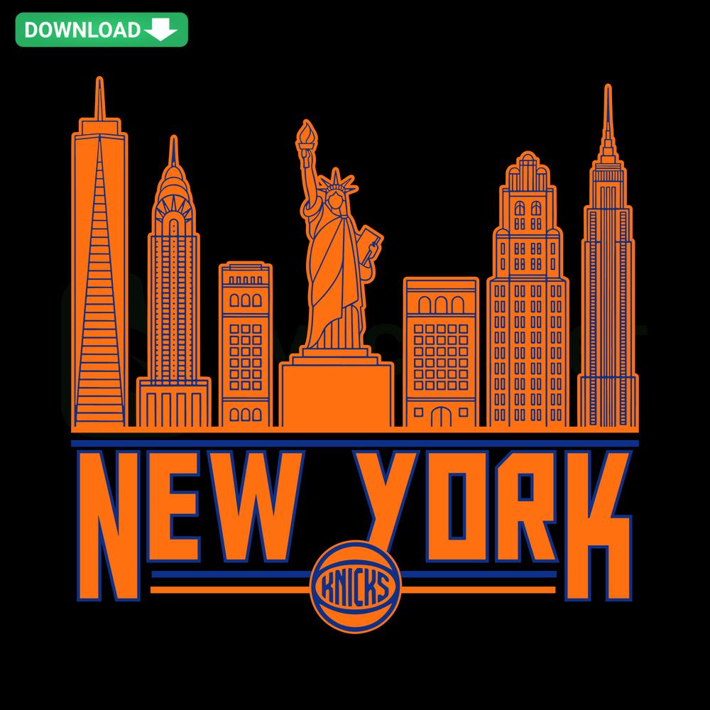 New York Knicks Skyline Basketball SVG: Unique City Theme, Instant Digital Download, Perfect for Craft Projects & Fan Art.