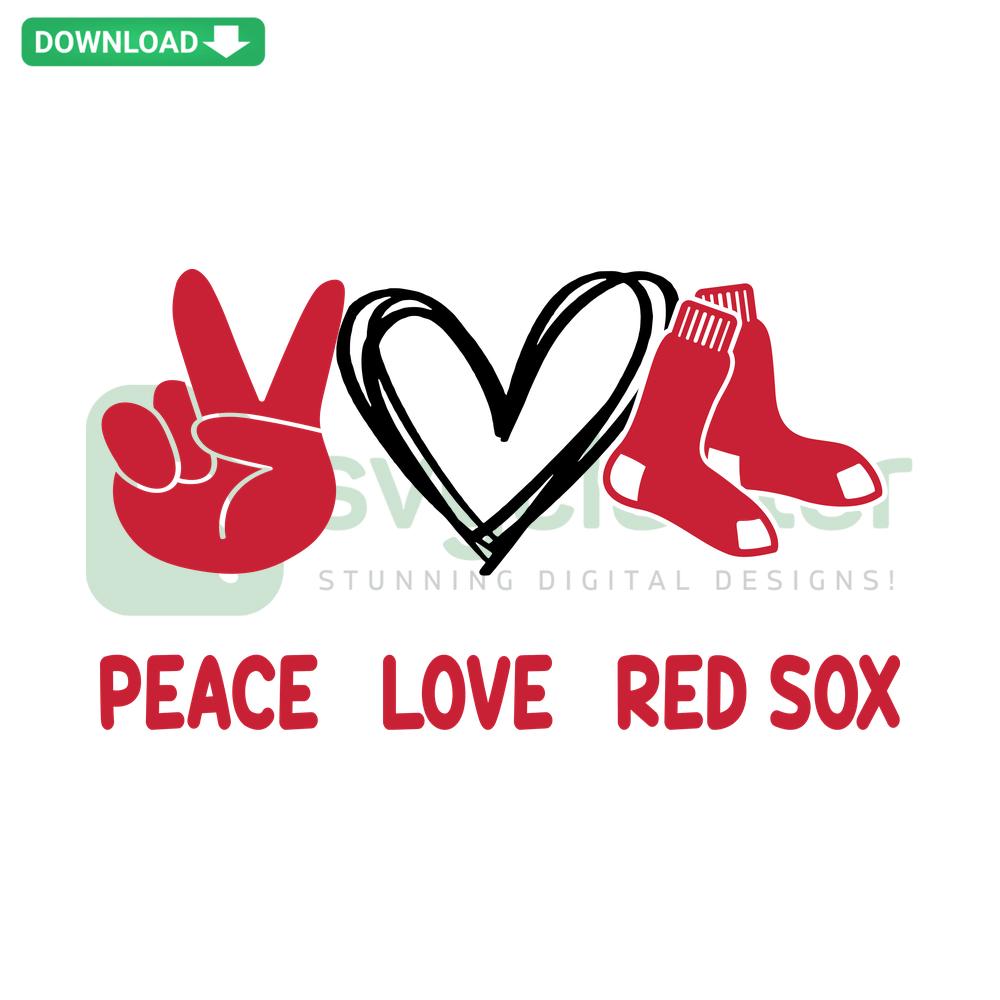Peace Love Red Sox SVG Download: Features vibrant peace sign, heart, and Red Sox logo in high-quality digital format.