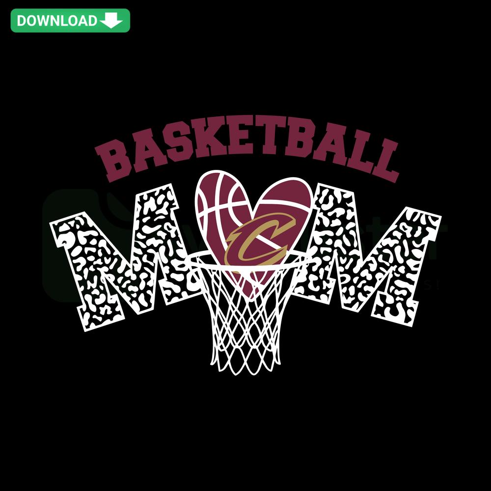 Basketball Mom Net Retro Cleveland Cavaliers SVG design for commercial use – sports-themed vector graphic with retro elements.