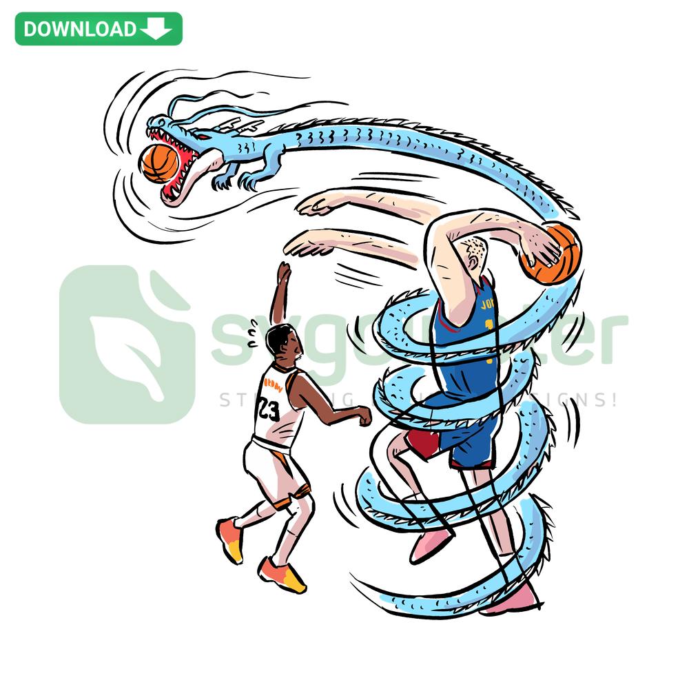 Jokic Nuggets Dragon SVG: Fantasy Basketball Player, Unique Digital Download, High-Quality SVG for crafting and design.