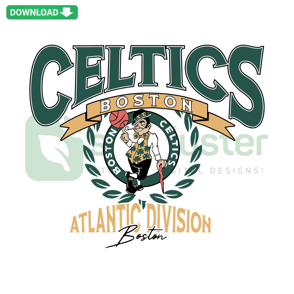 Boston Celtics Vintage Atlantic Division SVG Design; green, white logo for scrapbooking; NBA, digital download.