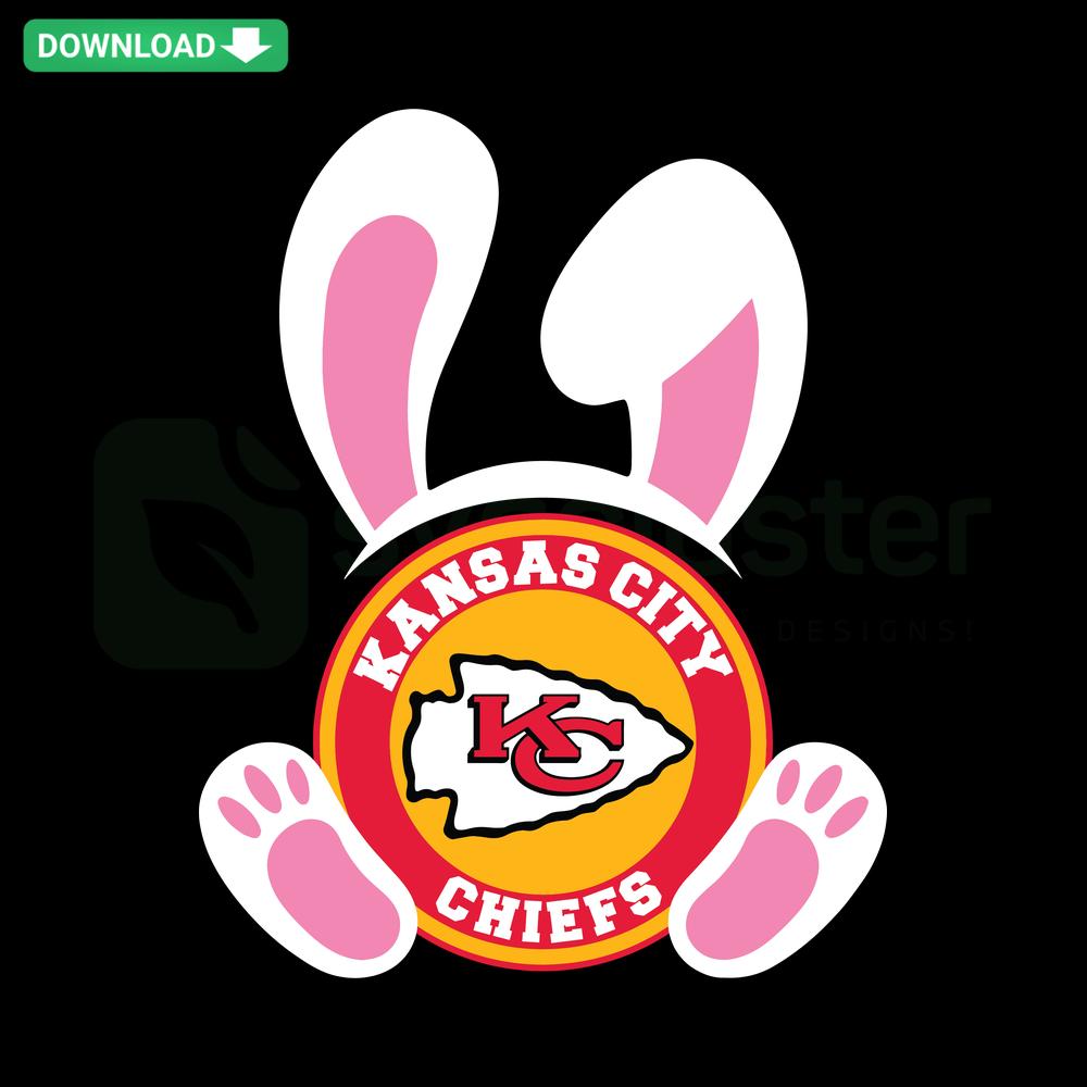 Kansas City Chiefs Easter Bunny SVG Download, featuring a bunny with Chiefs logo, perfect for Cricut crafting and holiday projects.