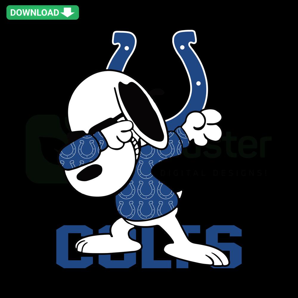 Snoopy dabbing in Indianapolis Colts gear SVG, perfect for home decor, sports fans, and creative Cricut projects.