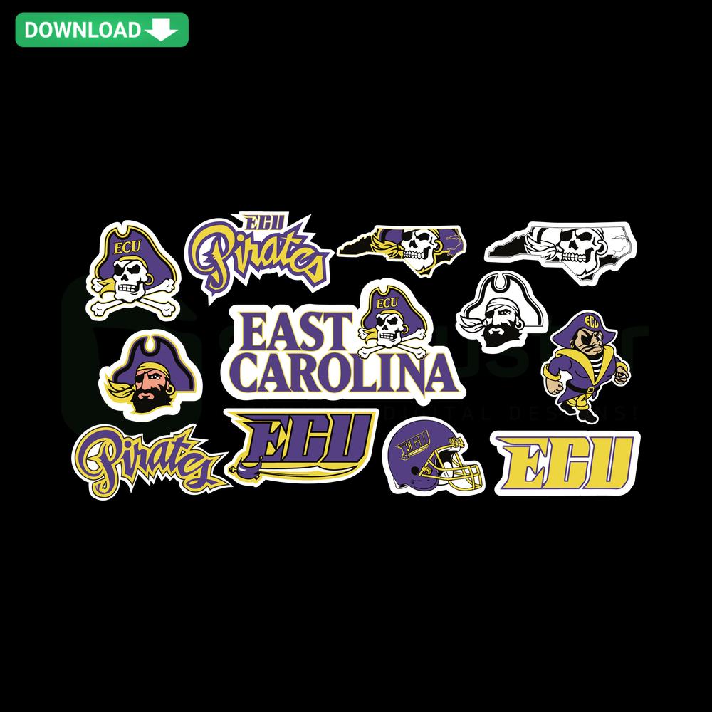 East Carolina Pirates NCAA sports SVG bundle, printable craft designs featuring team logos and mascots for DIY projects.