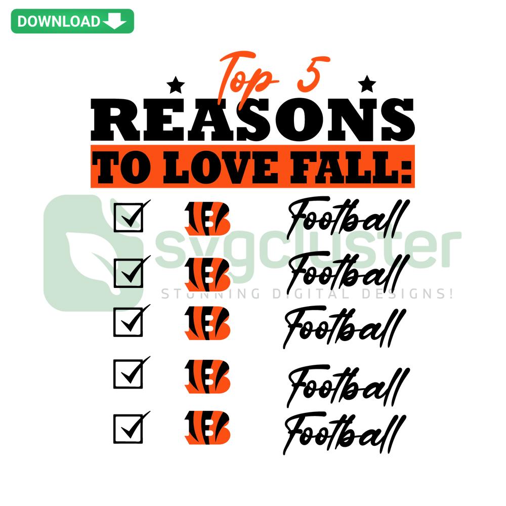 Top 5 Reasons To Love Fall Cincinnati Bengals SVG, featuring Bengals logo surrounded by autumn leaves in printable SVG format.