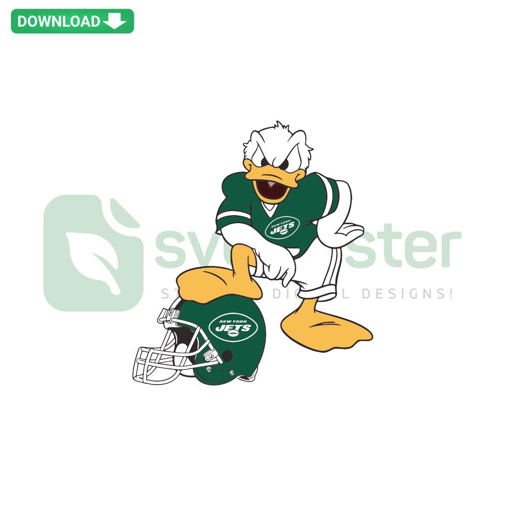 Donald Duck wearing New York Jets gear SVG, premium digital download for designers, sports-themed graphic design file.
