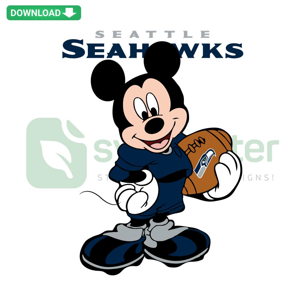 Seattle Seahawks Mickey Mouse SVG design, digital NFL download, vibrant colors, football theme, high-quality vector illustration.