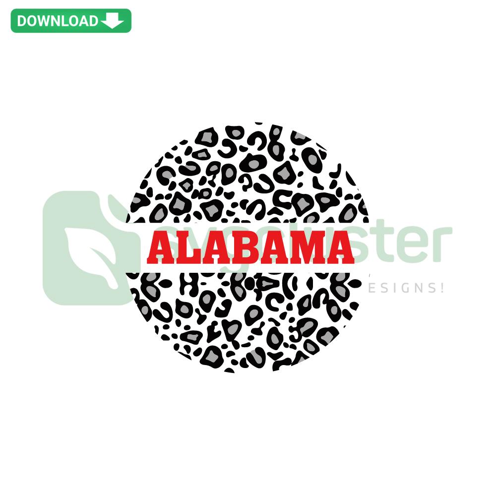 Crimson leopard print Alabama SVG, digital download vector graphic, unique state-themed design for crafting and apparel projects.