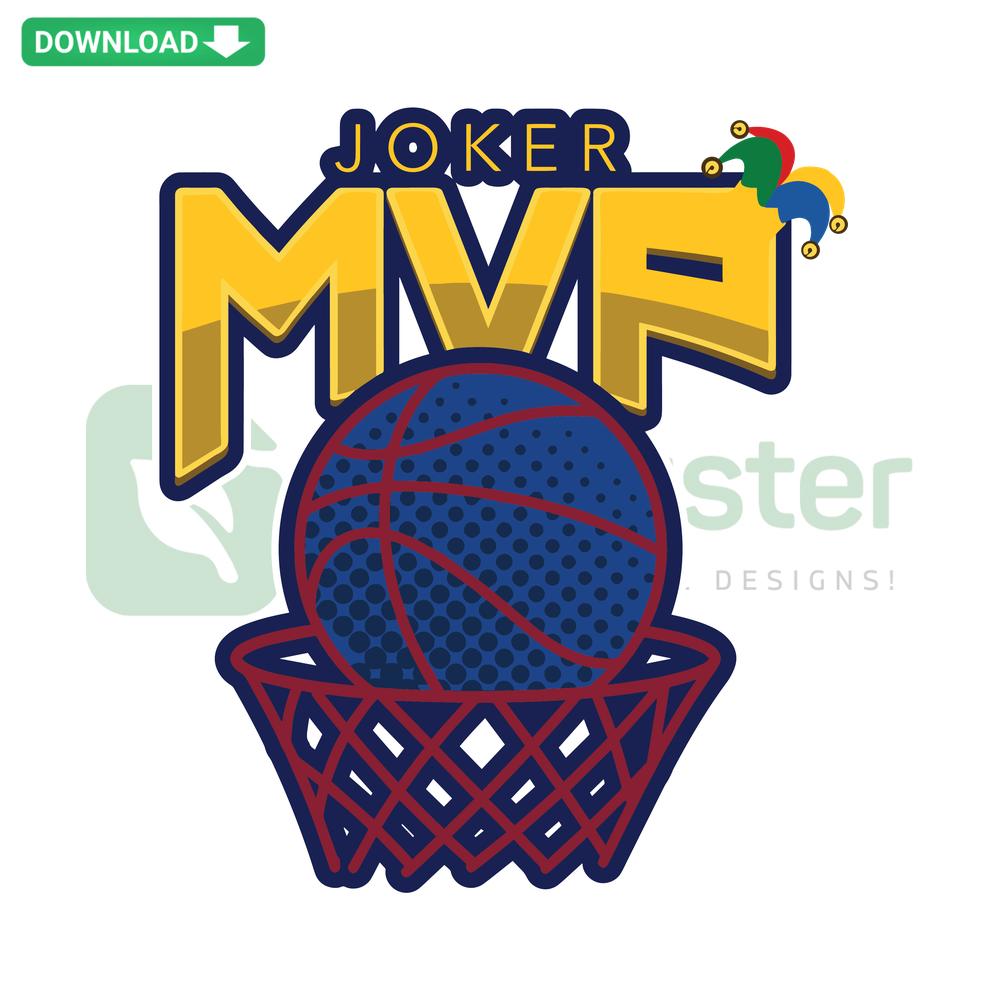 Denver Nuggets Joker MVP Basketball Net SVG, Download Vector Graphic featuring bold Nuggets logo and Joker illustration.