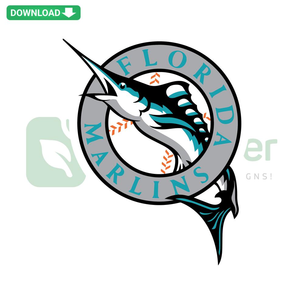 Florida Marlins Power Mascot SVG, digital download design featuring MLB team mascot in vibrant colors for crafting projects.