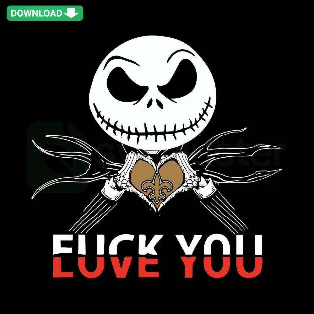 Jack Skellington in Saints attire with Love You text, Halloween SVG, instant download for New Orleans Saints fans.