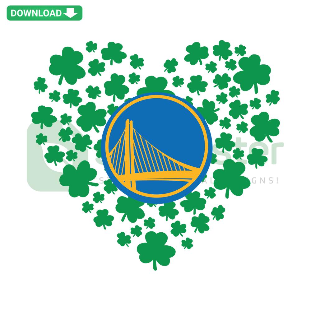 Golden State Warriors logo with a clover leaf, St Patrick's Day theme SVG, printable digital asset.