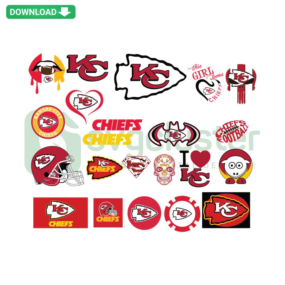 Kansas City Chiefs Logo Designs SVG Bundle, 22 Files, Home Decor SVG Designs, Chiefs Football Logo, Digital Art Collection