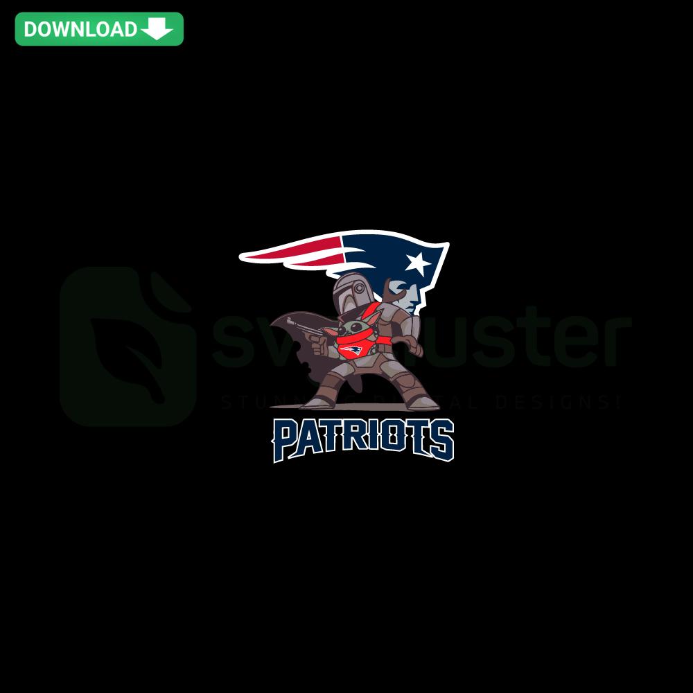 Mandalorian Baby Yoda in Patriots gear SVG design, perfect for crafting; digital download, Star Wars, NFL team spirit.